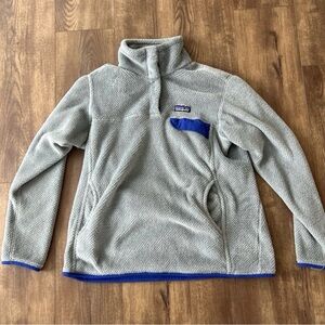 Patagonia Light Gray Fleece Jacket with Blue Trim